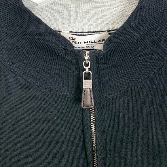 Peter Millar Mens Crown Soft Cotton Silk Blend 1/4 Zip Sweater Black Size XL - Picture 9 of 10